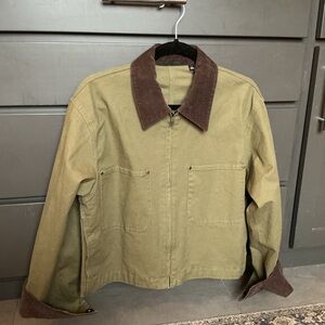 Uniqlo Olive Green Jacket with Brown Collar